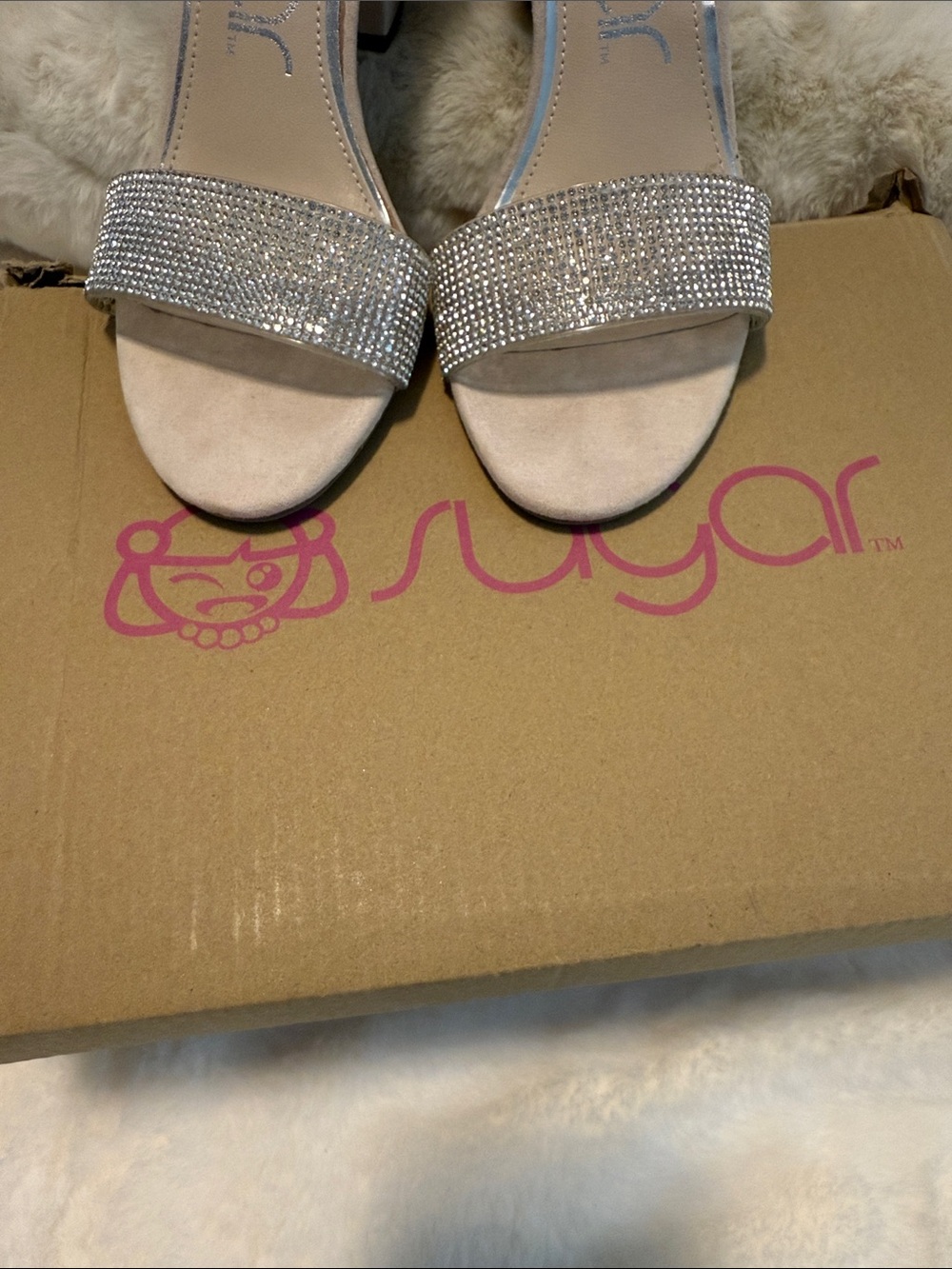 Sugar Rhinestone Nude Block Heel Sandals - Picture 9 of 11